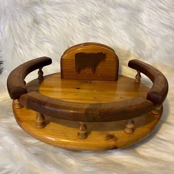 Other - Vintage wood lazy susan with attached napkin holder cow